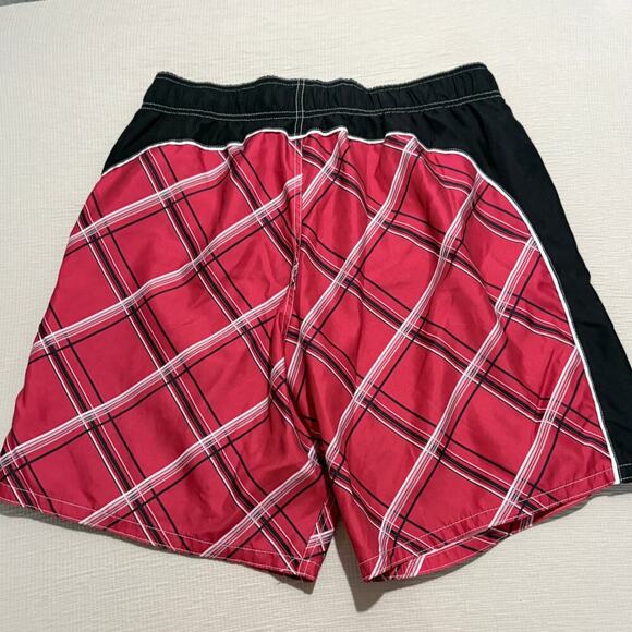 OP Men’s Plaid Swim Trunks Red Black L 36-38 Drawstring Board Shorts Lined - Picture 3 of 6